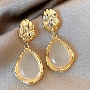White Stone Gold Drop Earrings
